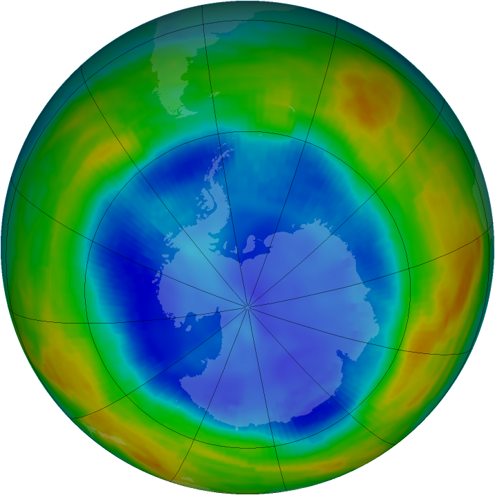 Antarctic ozone map for 19 August 1996